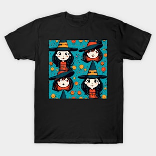 Witches With Black Hat Pattern T-Shirt